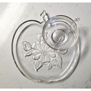 Hazel Atlas‎ Apple Blossom Glass Plates and Cups Vintage dining Set of 4